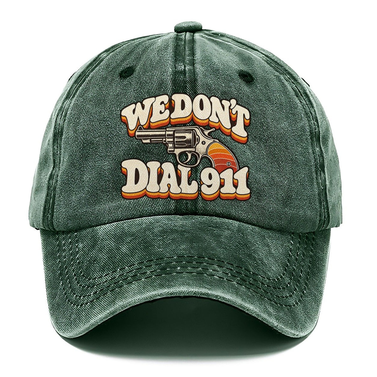 Seventies Sunset We Don't Dial 911 Classic Cap – Forest Mist