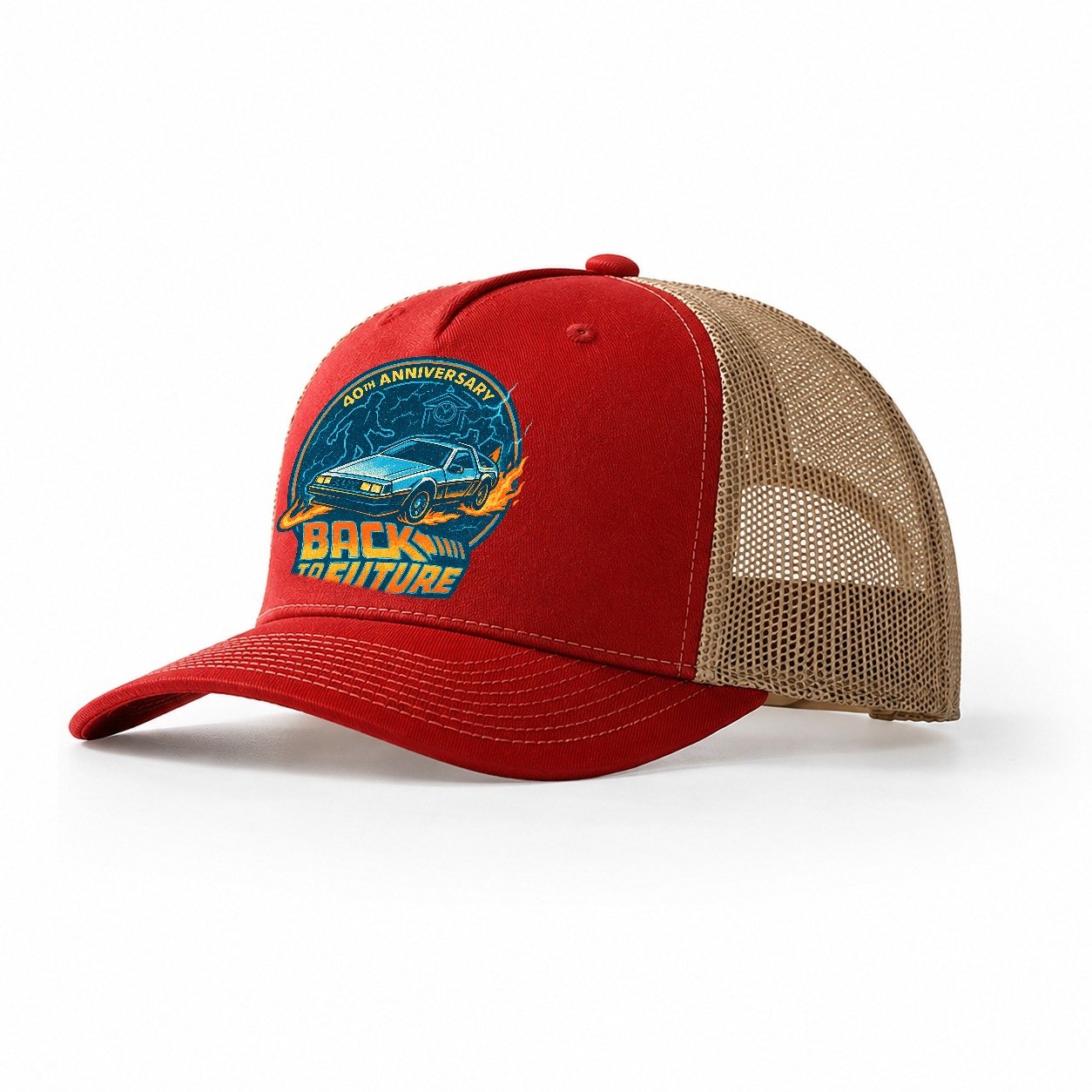 Back To The Future 40th Anniversary Trucker Hat – Red-Khaki