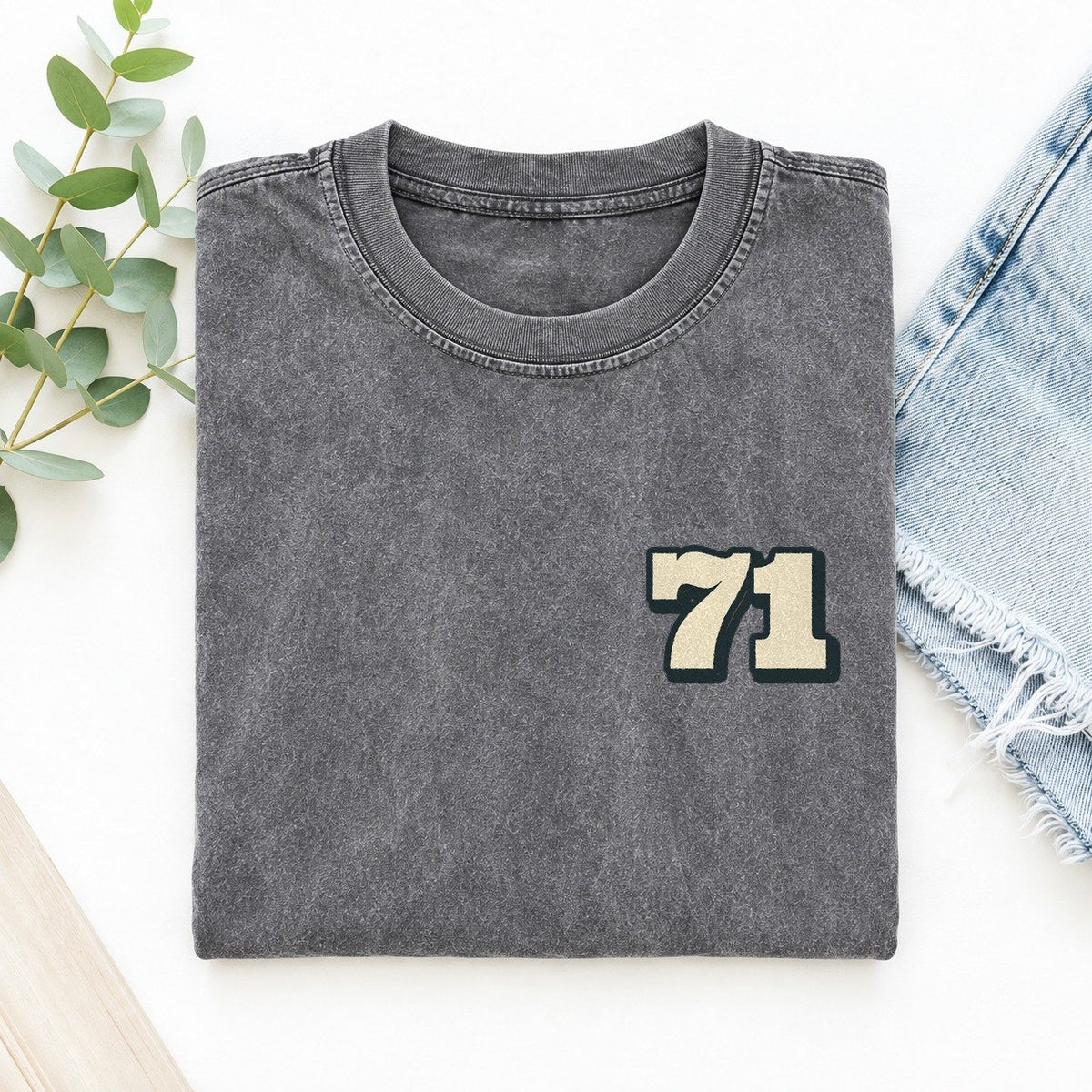 Number 71 Left Chest Vintage T-shirt – Grey