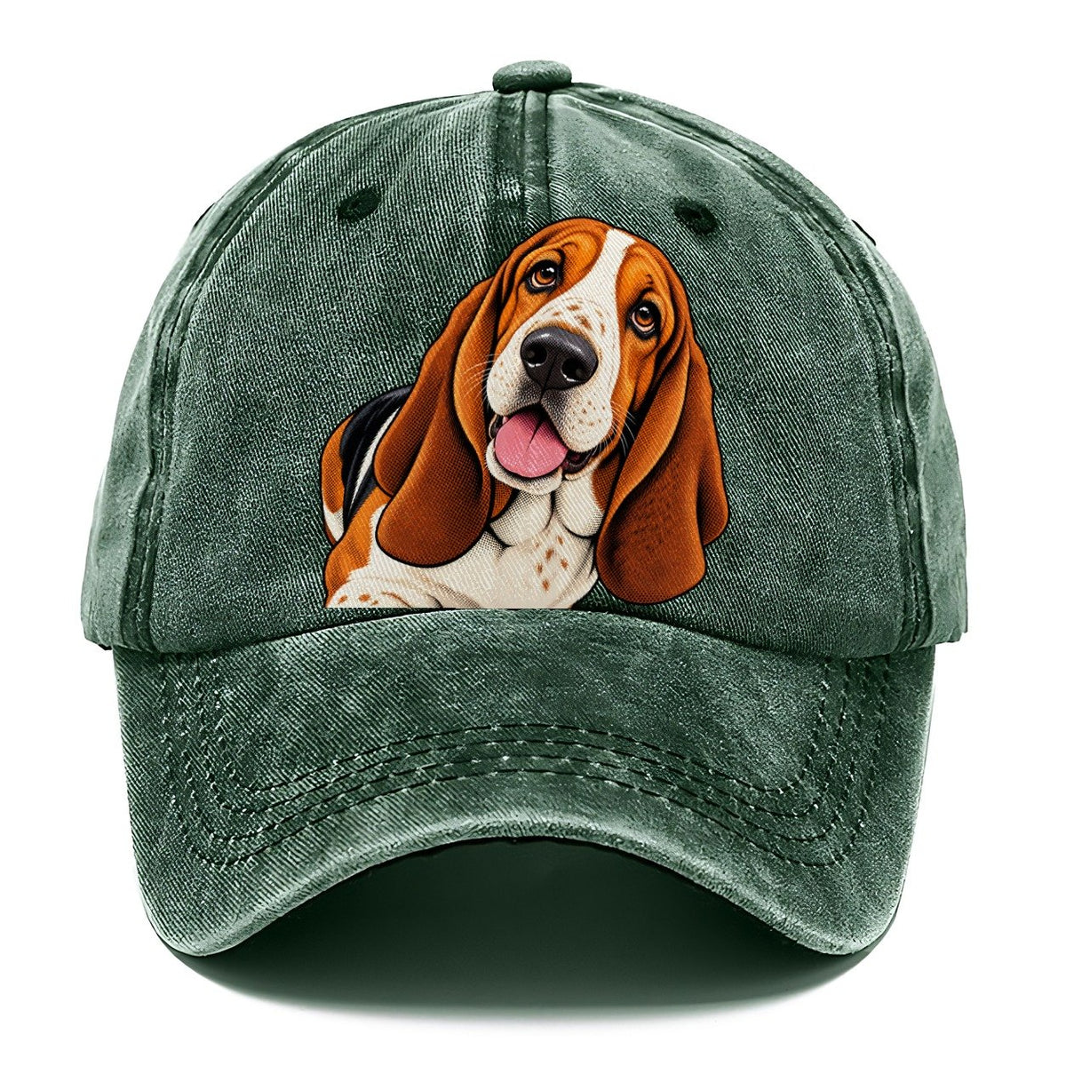 Happy Basset Hound Portrait Classic Cap – Forest Mist