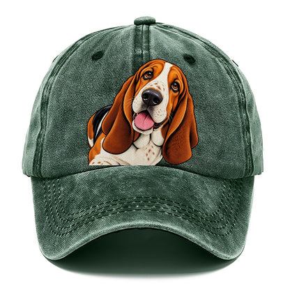 Happy Basset Hound Portrait Classic Cap – Forest Mist