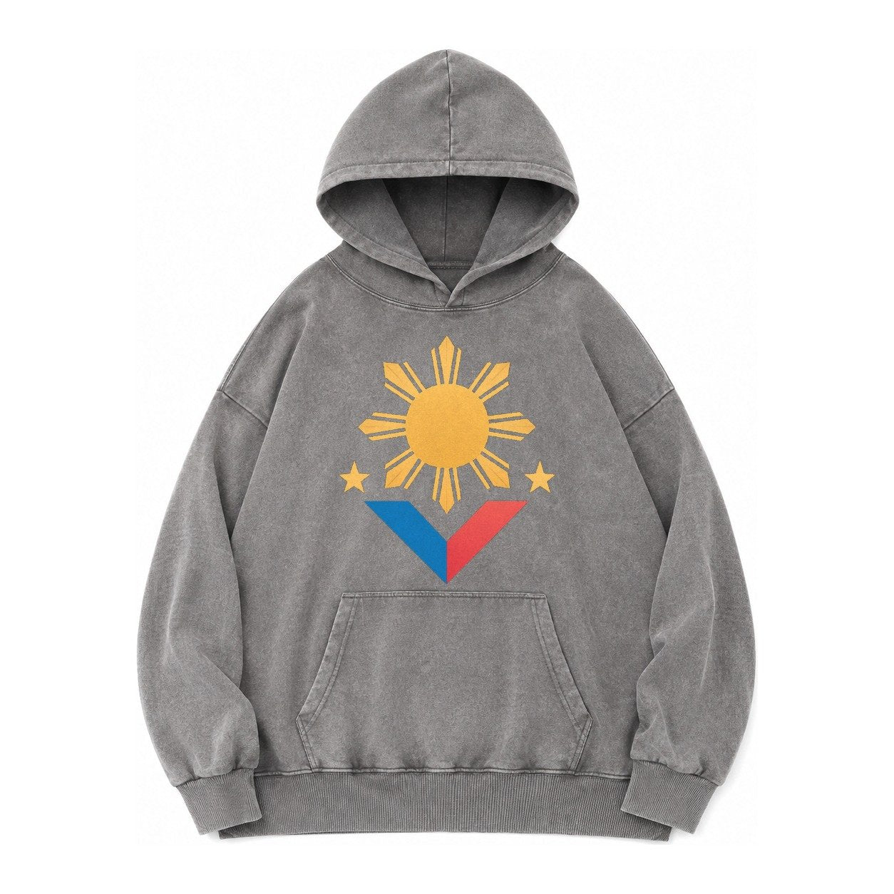 Philippines Flag Sun And Vintage Washed Hoodie – Grey