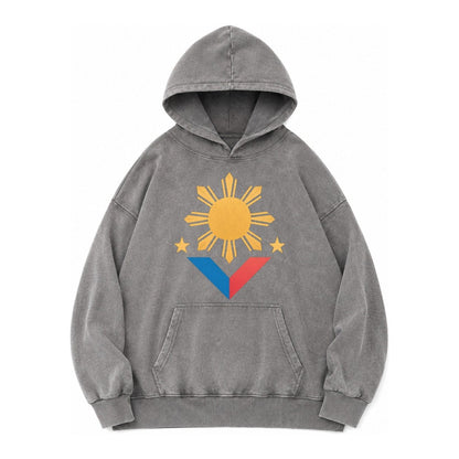 Philippines Flag Sun And Vintage Washed Hoodie – Grey