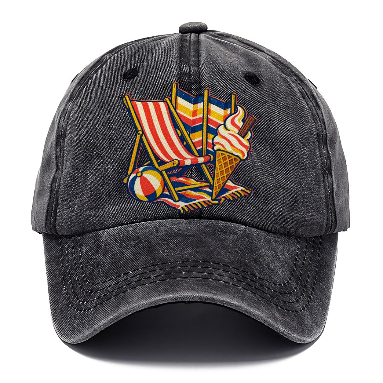 British Seaside Deckchair Windbreak And Ice Cream Uk Culture Heritage Classic Cap – Graphite