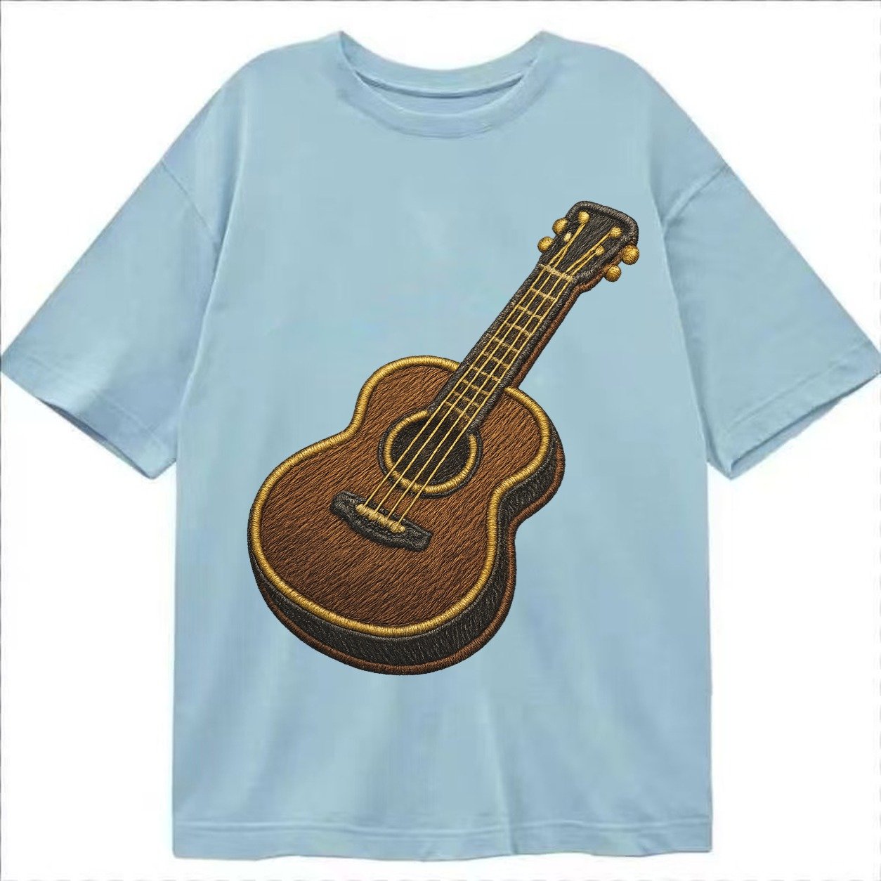 Vintage Guitar Classic Acoustic Guitar With Bronze Strings A Classic T-shirt – Light Blue