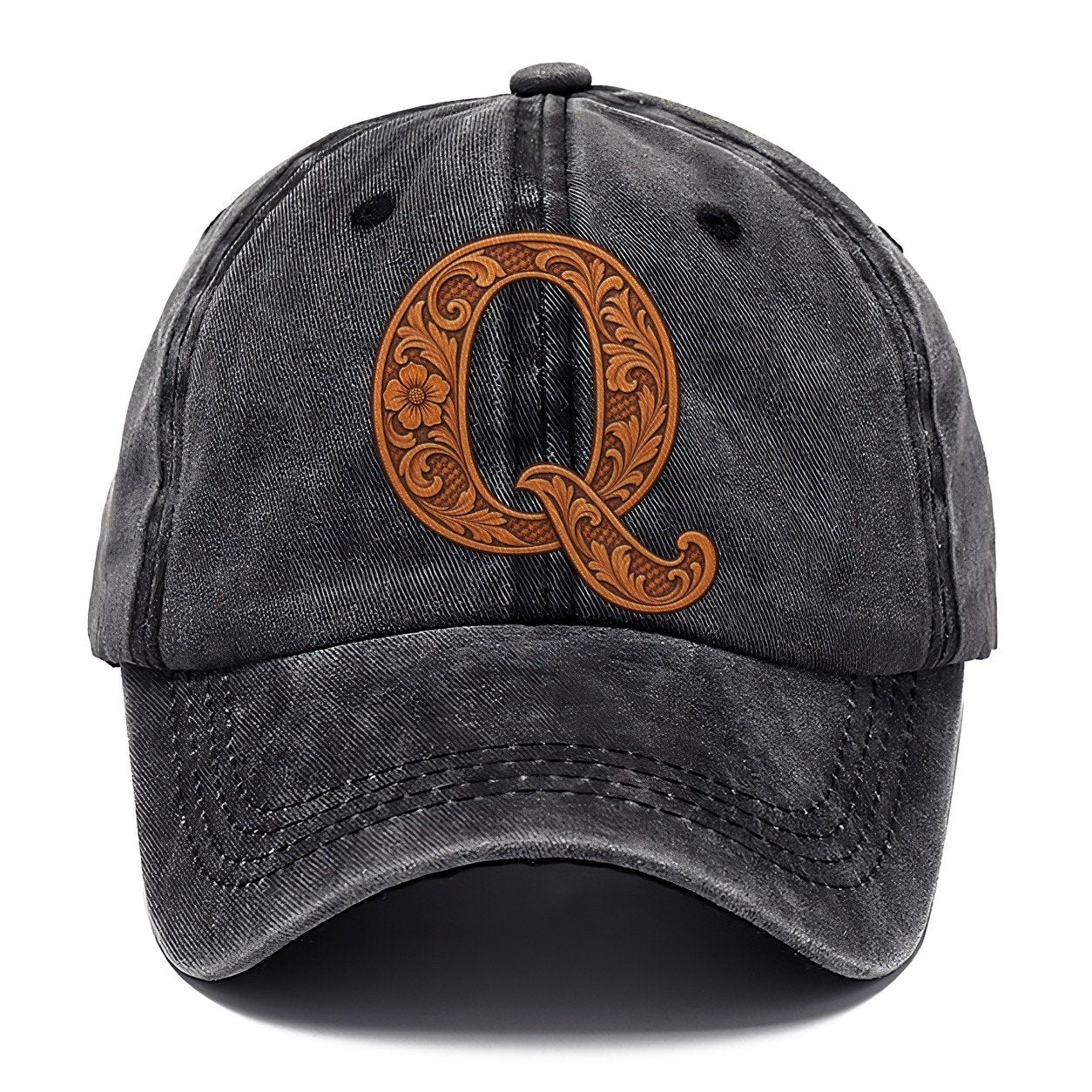 Tooled Leather Q Monogram Classic Cap – Graphite