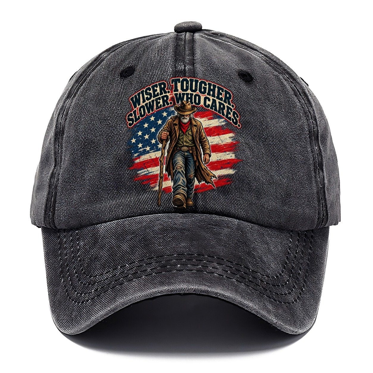 Wiser Tougher Slower Who Cares Old Man Strong Classic Cap – Graphite