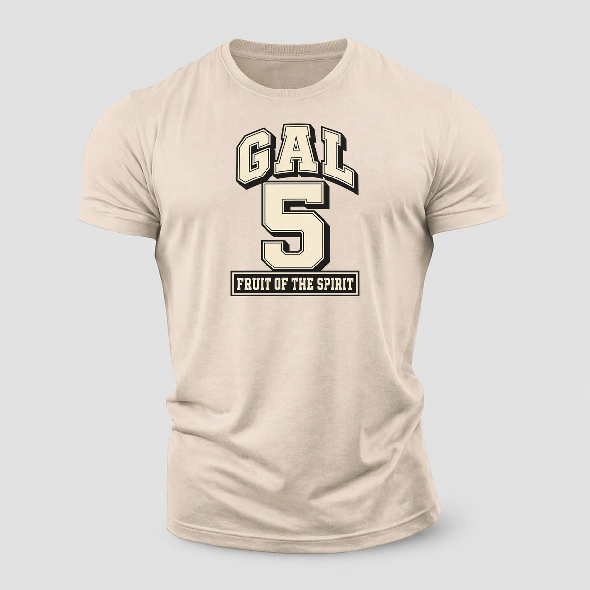 Galatians 5 Varsity Chapel Varsity Cotton T-Shirt – Sand