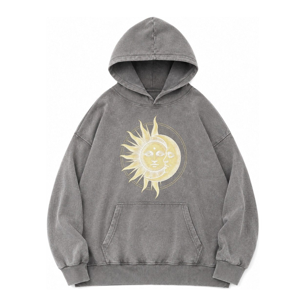 Celestial Harmony Vintage Washed Hoodie – Grey