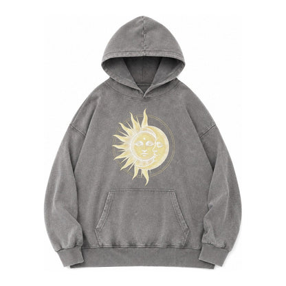 Celestial Harmony Vintage Washed Hoodie – Grey