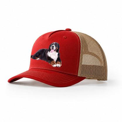 Bernese Mountain Dog Trucker Hat – Red-Khaki