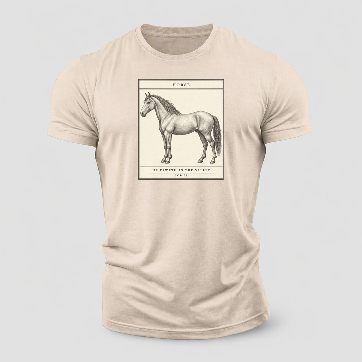 Horse Specimen Plate Creature Canticle Cotton T-Shirt – Sand