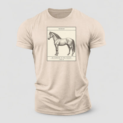 Horse Specimen Plate Creature Canticle Cotton T-Shirt – Sand