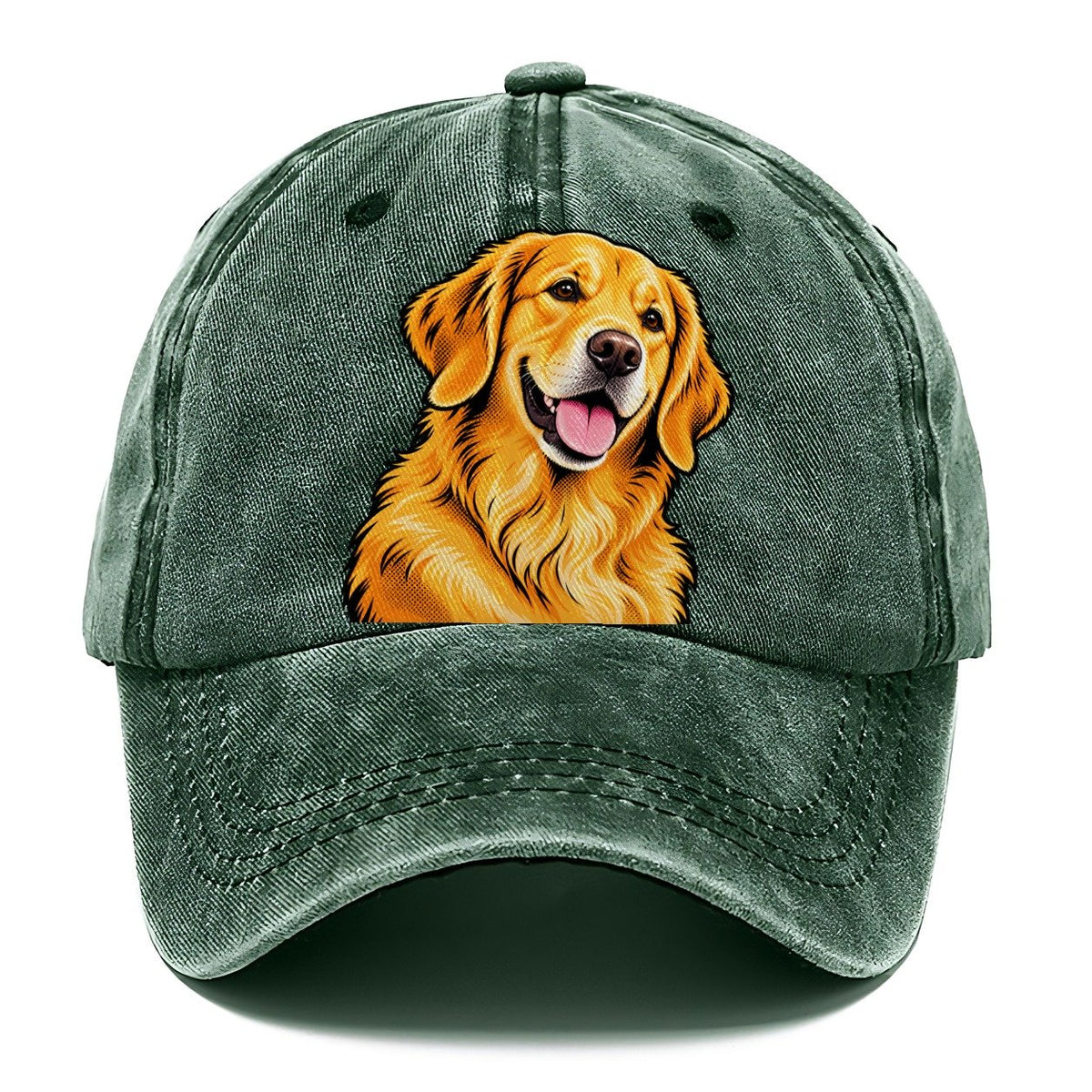Happy Golden Retriever Portrait Classic Cap – Forest Mist