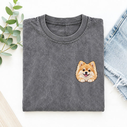 Pomeranian Left Chest Vintage T-shirt – Grey