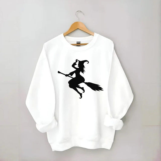 Enchanting Witch On Broom Hat Limited Edition Crewneck Sweatshirt – White