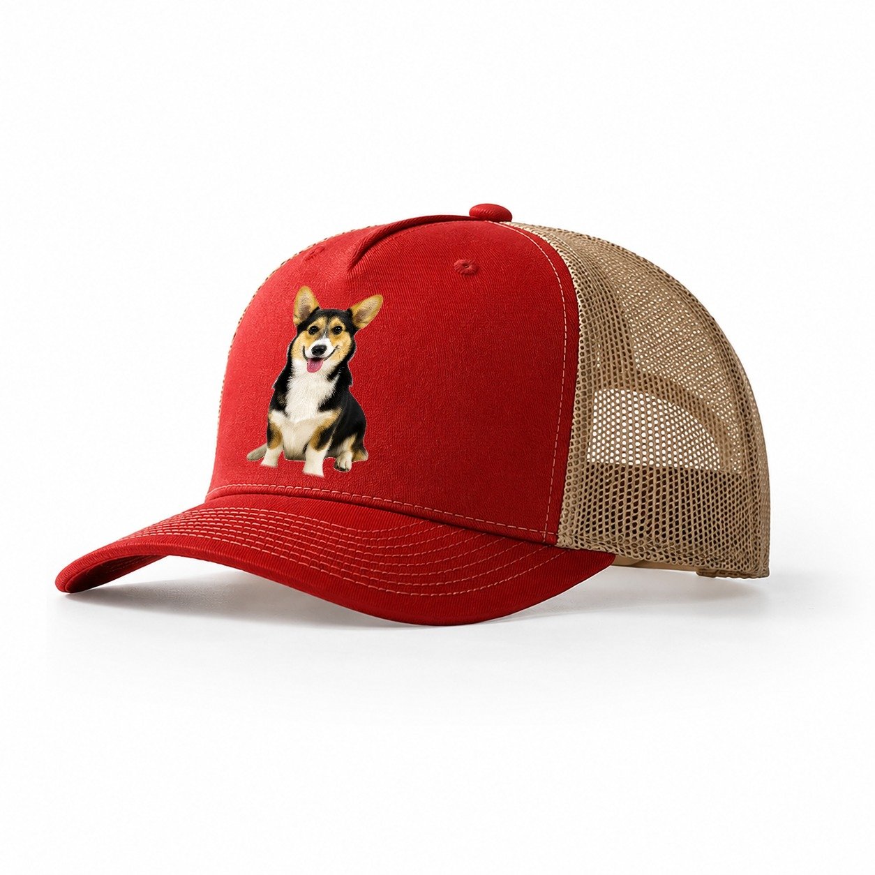 Tricolor Corgi Trucker Hat – Red-Khaki