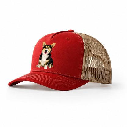 Tricolor Corgi Trucker Hat – Red-Khaki