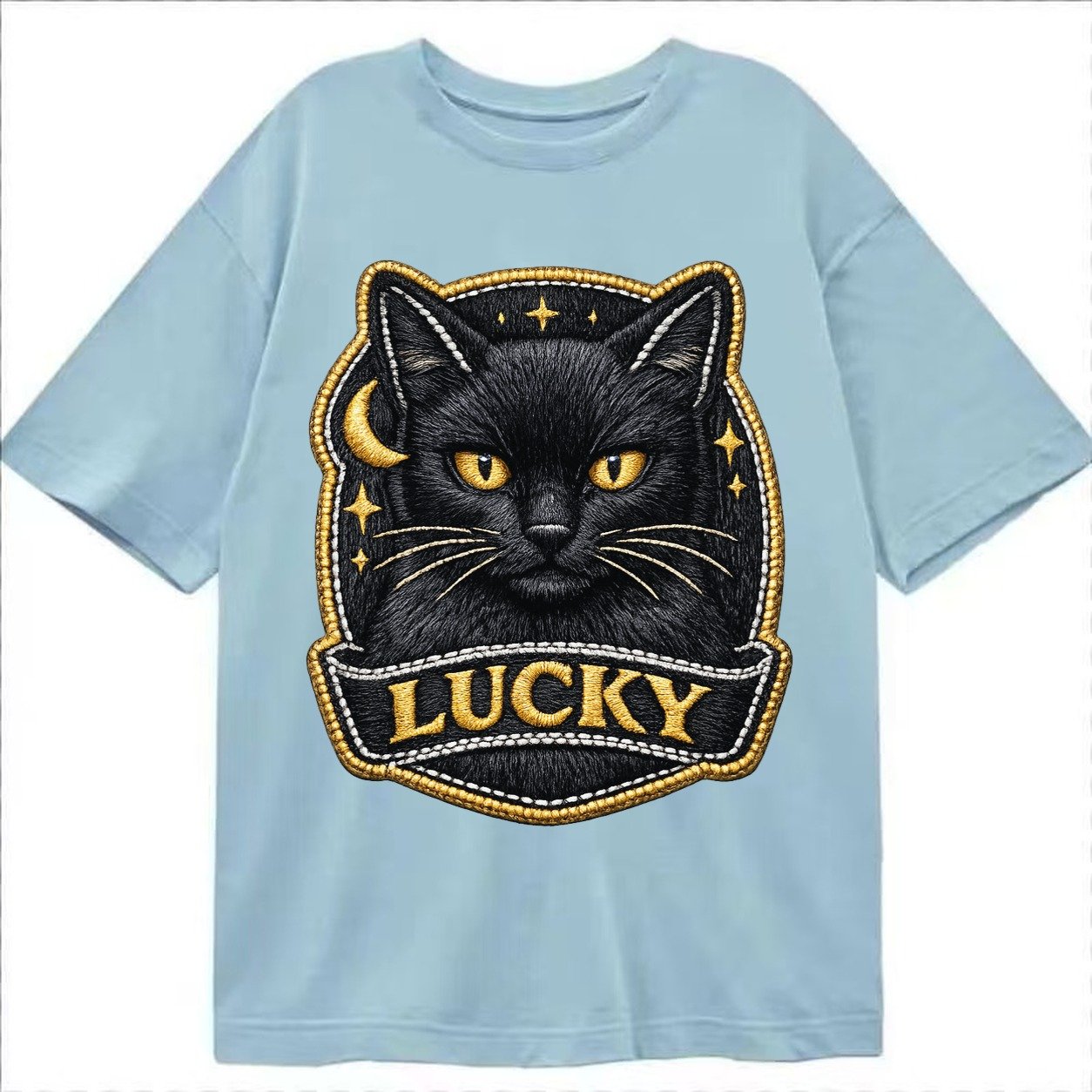 Lucky Black Cat Badge 064dd1 Classic T-shirt – Light Blue