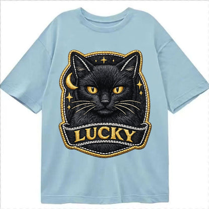 Lucky Black Cat Badge 064dd1 Classic T-shirt – Light Blue