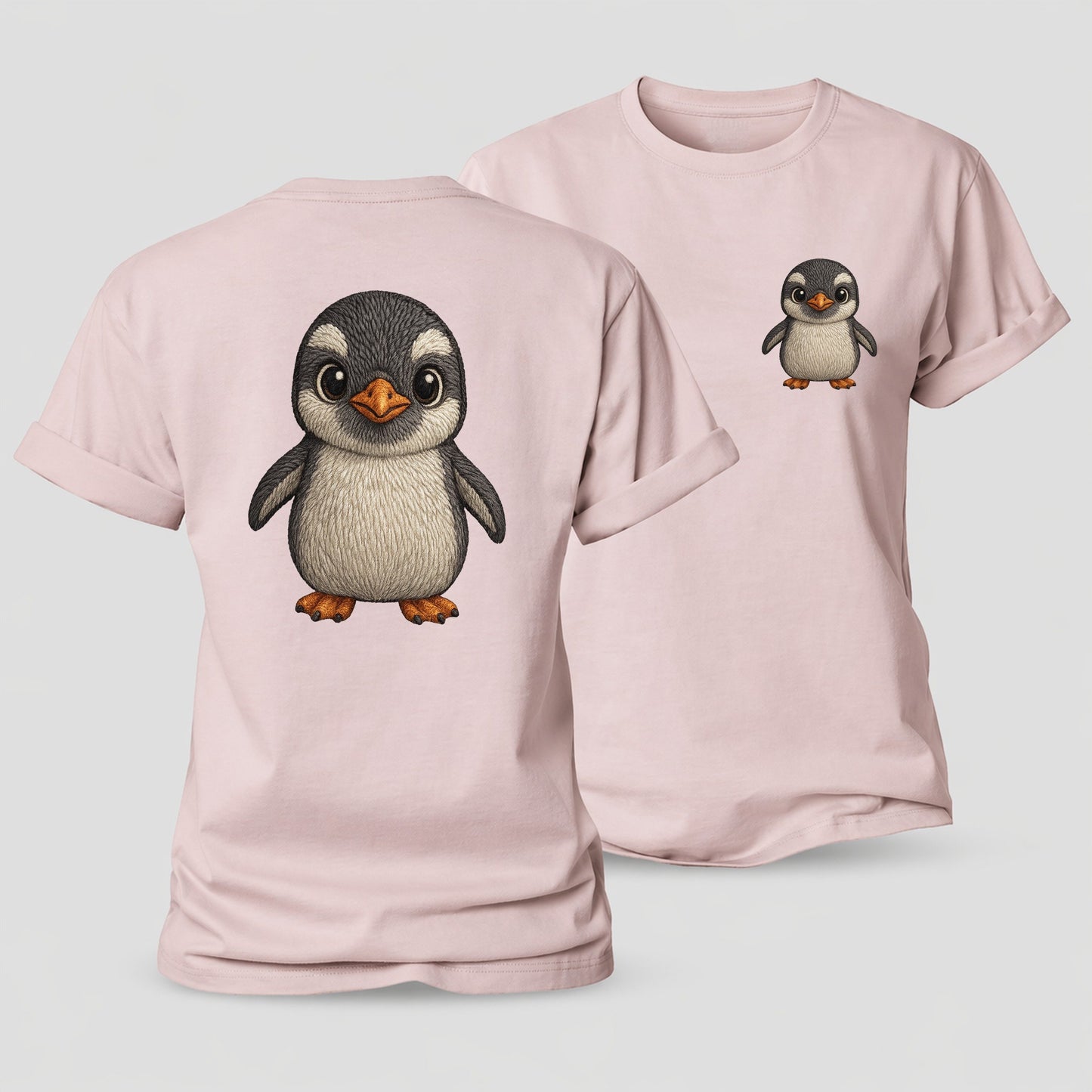 Baby Gentoo Penguin Orange Beak White Cap Bright Eyes Front Facing Energetic Women's Cotton T-Shirt – Pink
