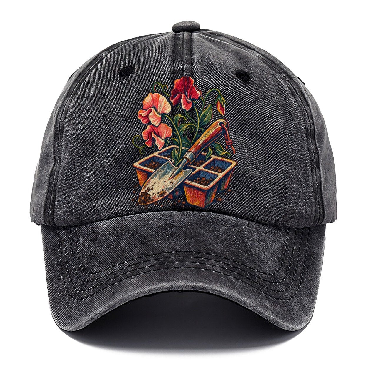 Garden Trowel Seed Tray And Sweet Peas Uk Culture Heritage Classic Cap – Graphite