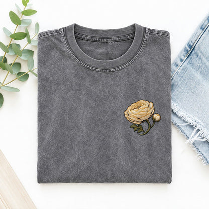 Ranunculus Layered Cup Left Chest Thread Signatures II Left Chest Vintage T-shirt – Grey