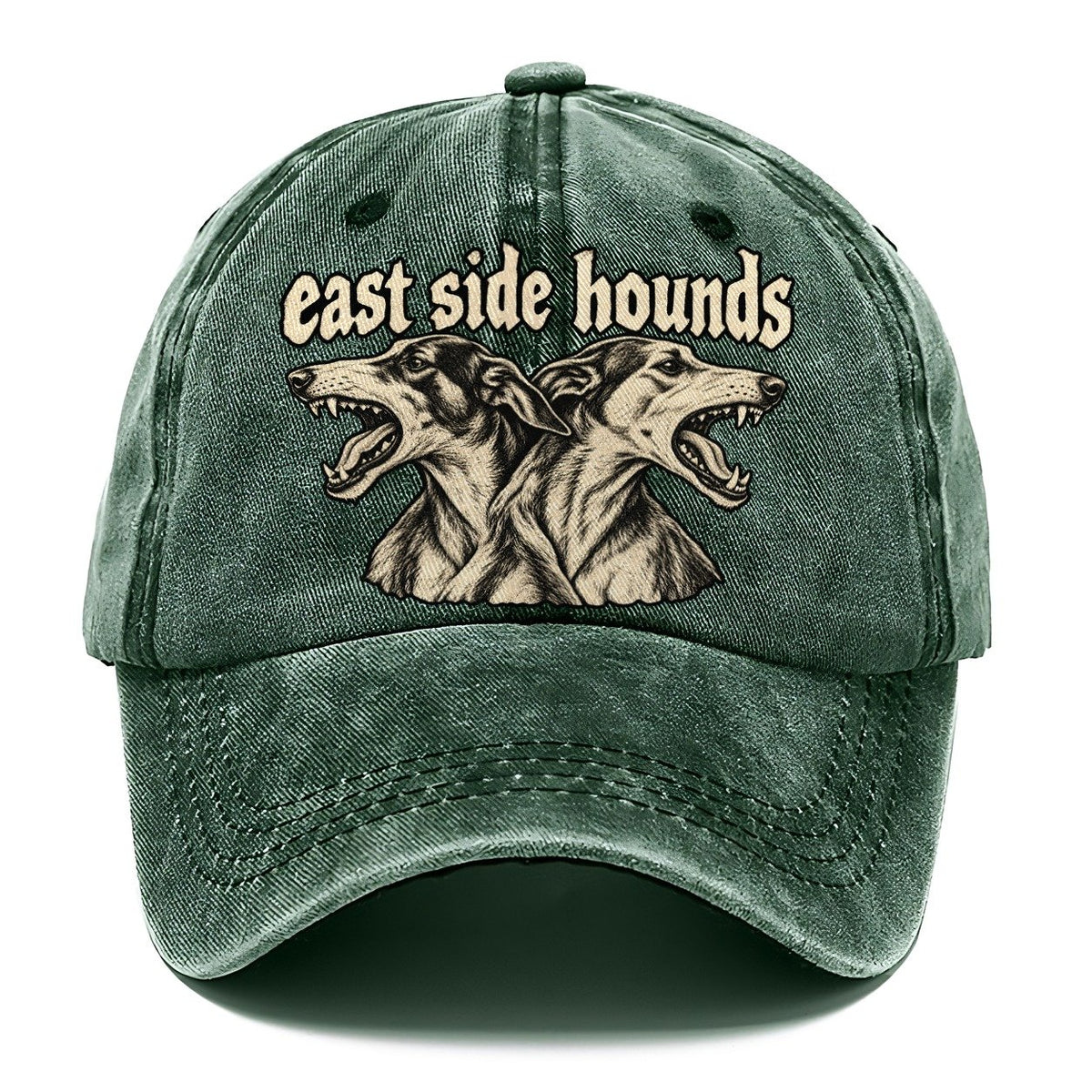 Two Lean Hound Heads Back To Back Facing Opposite Directions Bark For Me Classic Cap – Forest Mist