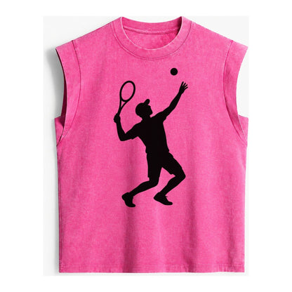 Tennis Player Serving Powerful Shot Vintage Washed Tank – Pink