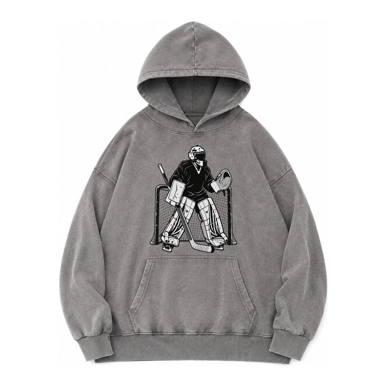 Hockey Goalie Vintage Washed Hoodie – Grey