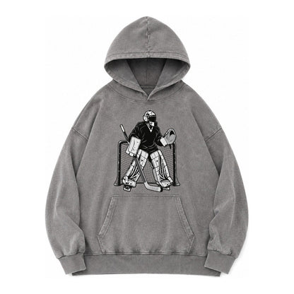 Hockey Goalie Vintage Washed Hoodie – Grey