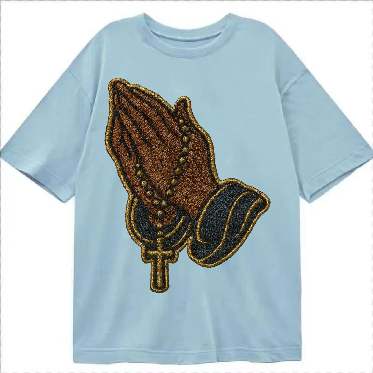 Praying Hands Clasped Hands In Prayer Position With Rosary B Classic T-shirt – Light Blue
