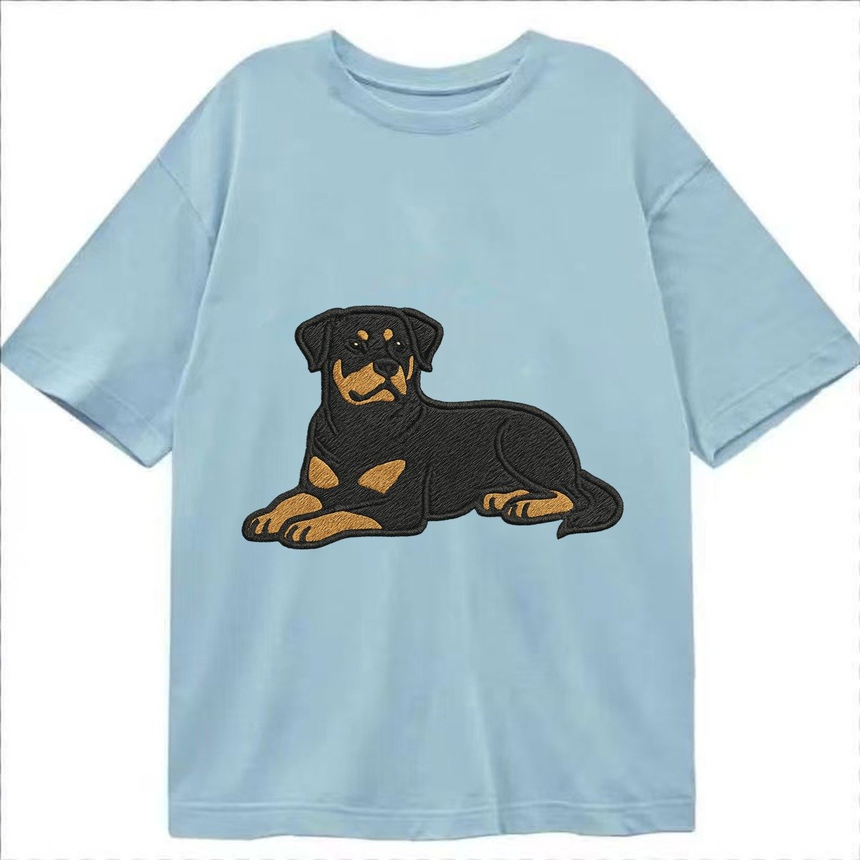 Rottweiler Black And Tan Relaxed Lying Down With Head Up Emb Classic T-shirt – Light Blue