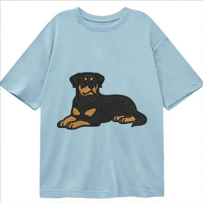 Rottweiler Black And Tan Relaxed Lying Down With Head Up Emb Classic T-shirt – Light Blue