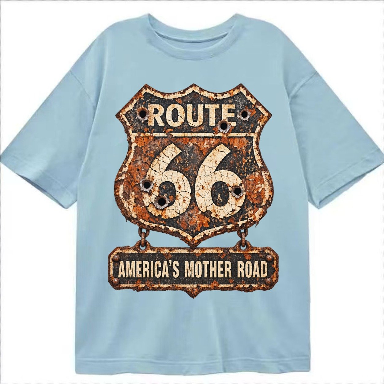 Route 66 Weathered Classic T-shirt – Light Blue