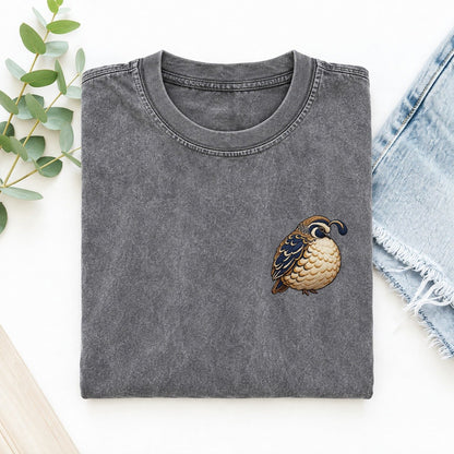 Quail Topknot Turn Left Chest Vintage T-shirt – Grey