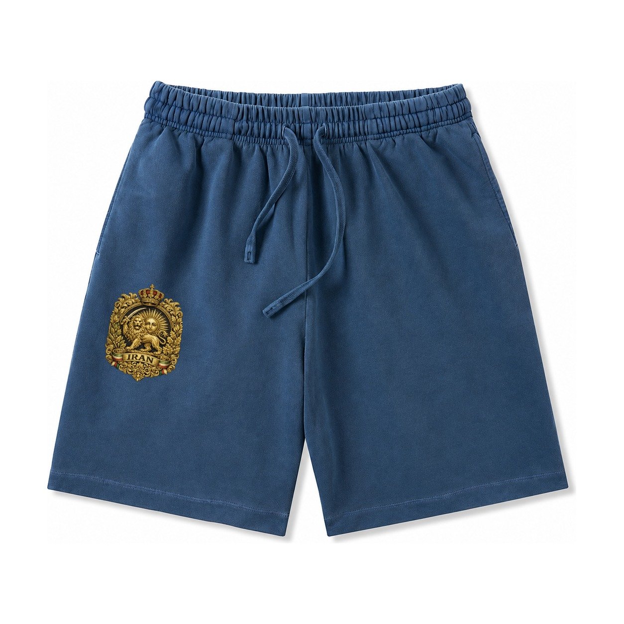 Iran Lion Sun Badge Washed Shorts – Denim Blue