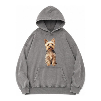 Yorkshire Terrier Dog Vintage Washed Hoodie – Grey