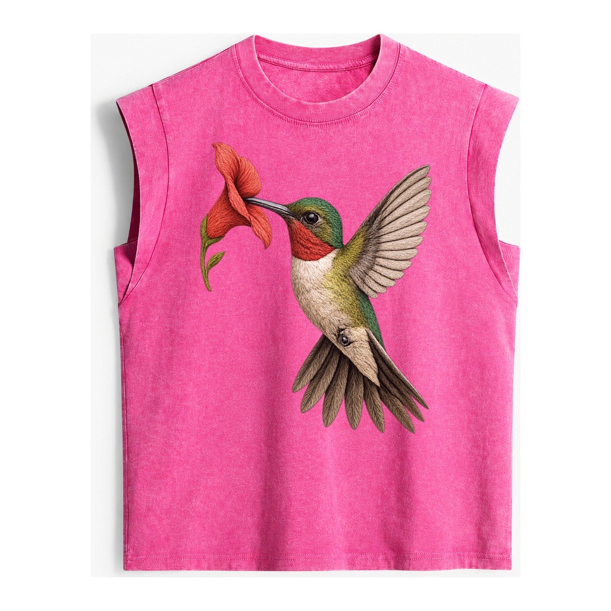 Hummingbird Harmony Vintage Washed Tank – Pink