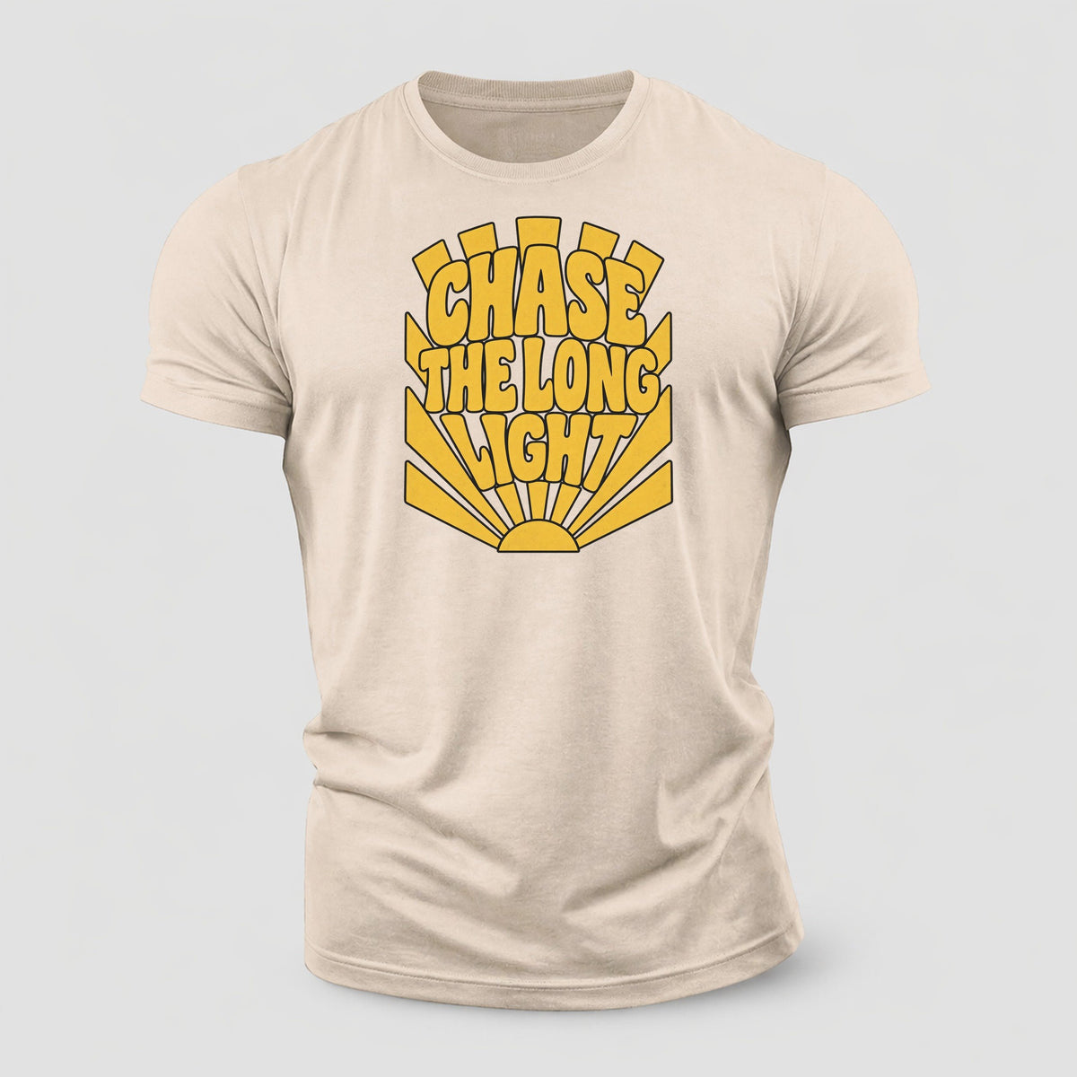 Chase The Long Light Sunburst Sayings Cotton T-Shirt – Sand
