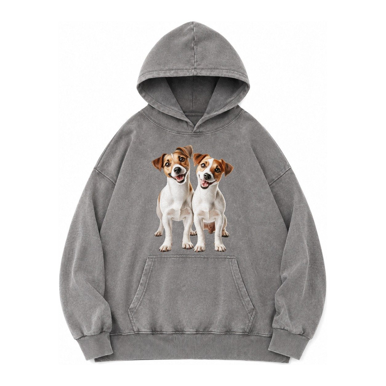 Two Jack Russels Vintage Washed Hoodie – Grey