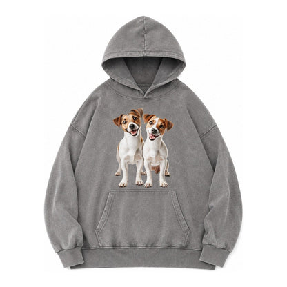 Two Jack Russels Vintage Washed Hoodie – Grey