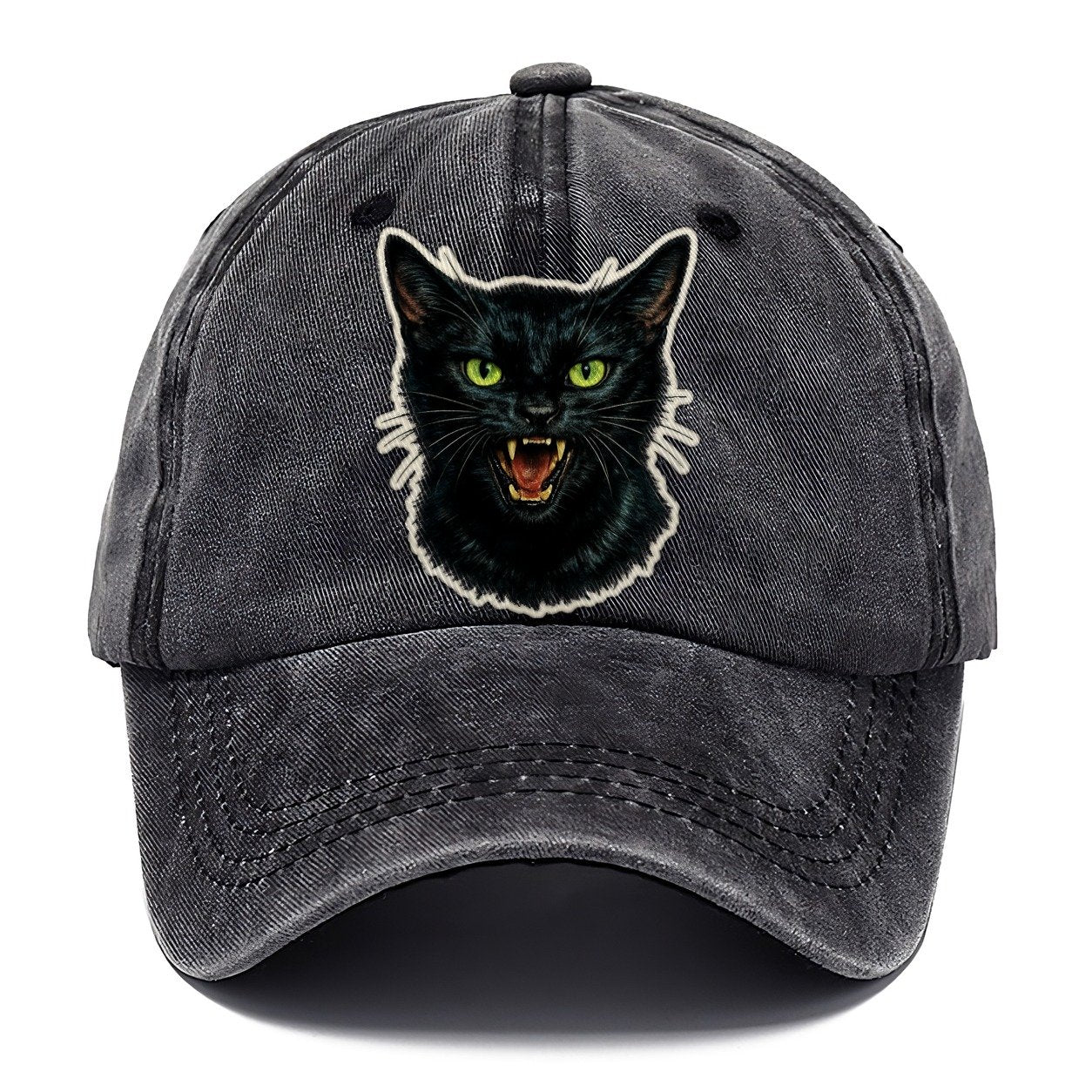 Hissing Green Eyed Black Cat Classic Cap – Graphite