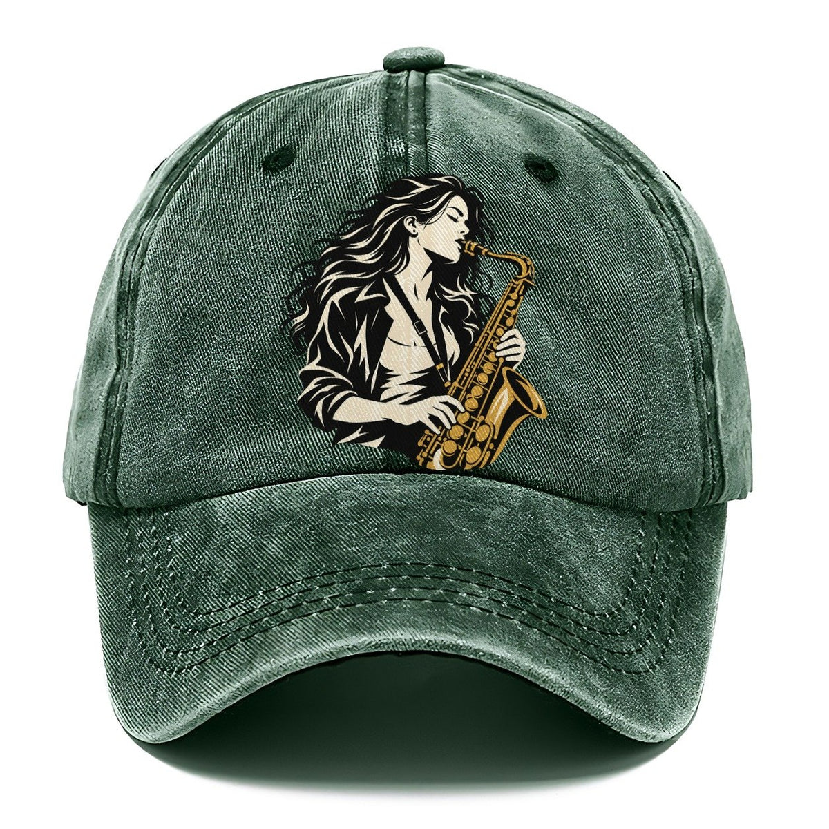 Woman Playing Saxophone Classic Cap – Forest Mist