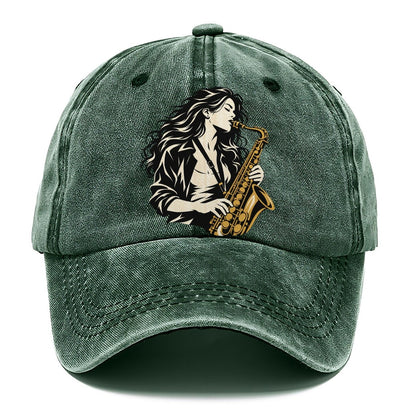 Woman Playing Saxophone Classic Cap – Forest Mist