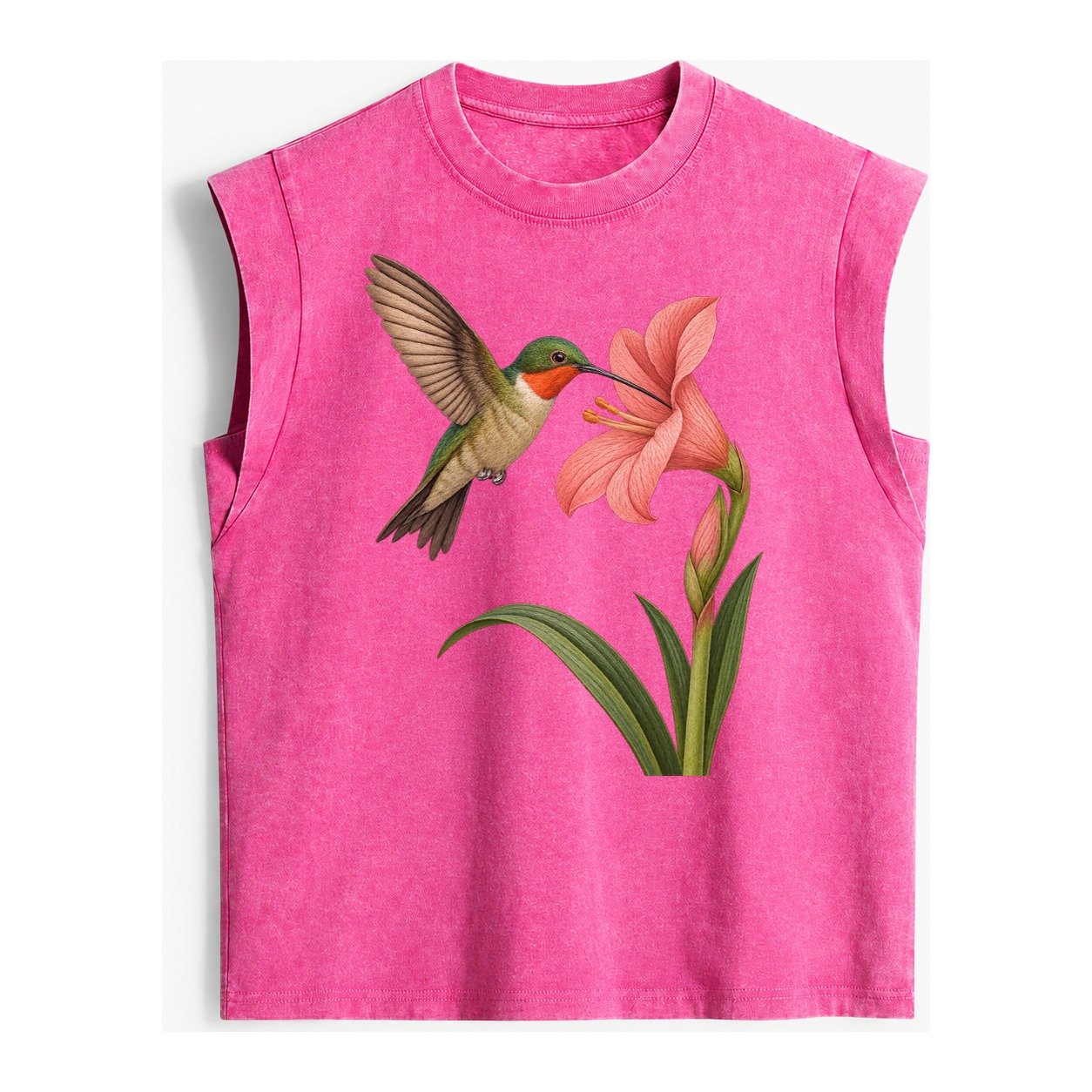 Hummingbird Haven Vintage Washed Tank – Pink