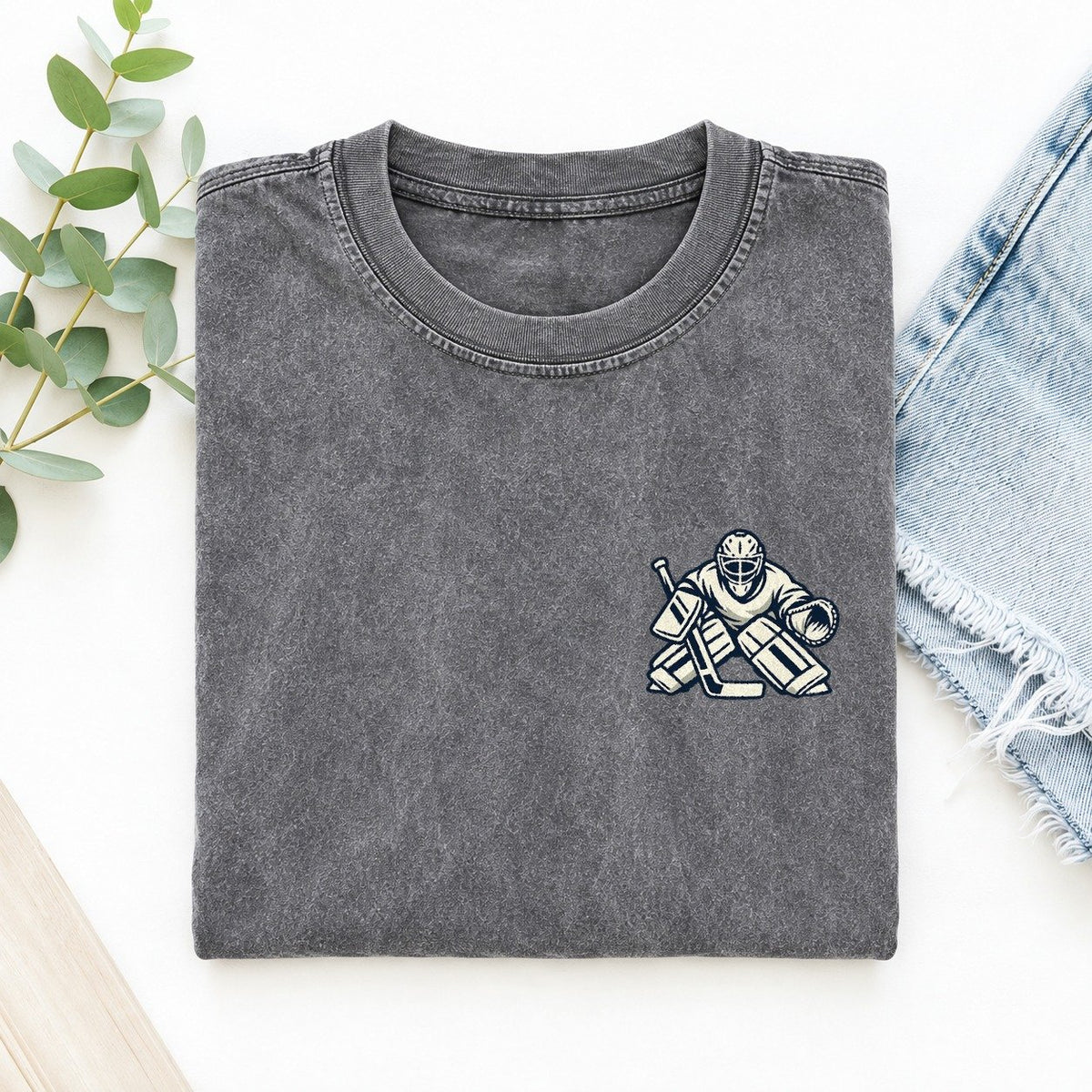 Hockey Goalie Left Chest Vintage T-shirt – Grey
