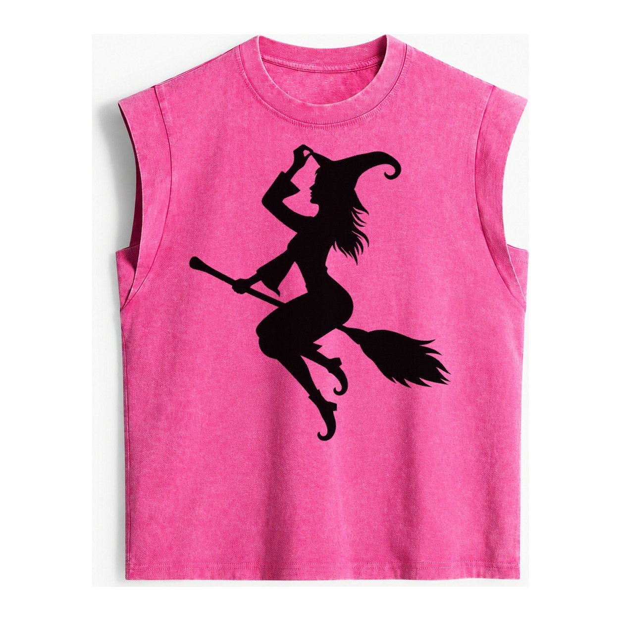 202308151409 Witch On Broom 4 Vintage Washed Tank – Pink