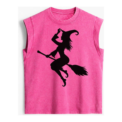 202308151409 Witch On Broom 4 Vintage Washed Tank – Pink