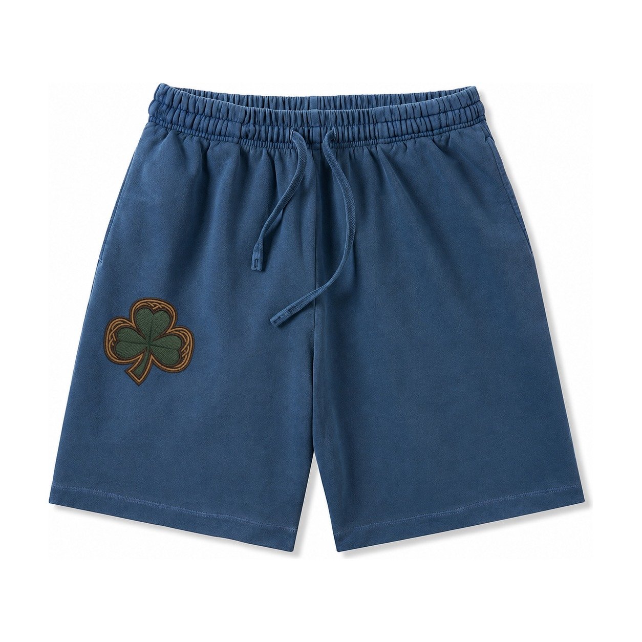 Shamrock Three Leaf Clover With Celtic Border Design Washed Shorts – Denim Blue